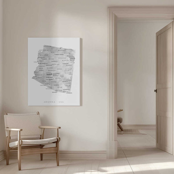 Tablou canvas „Grayscale watercolor map of Arizona, USA” de Rosana Laiz Blursbyai
