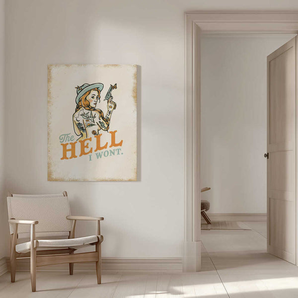 Tablou canvas „Hell I Wont Sassy Tattoo Pinup Girl” de The Whiskey Ginger