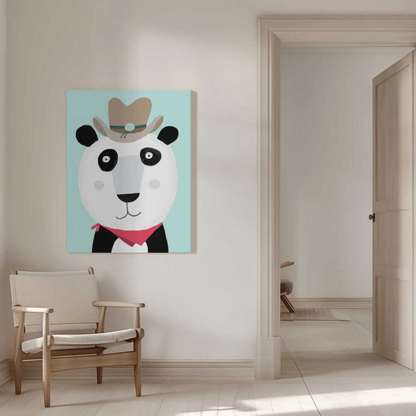 Tablou canvas „Funny Panda with Cowboy Hat by Artist Carla Daly” de Carla Daly