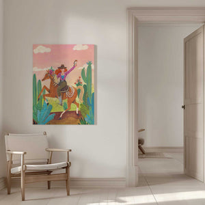 Tablou canvas „Cowgirl on horse in the desert” de Caroline Bonne Müller