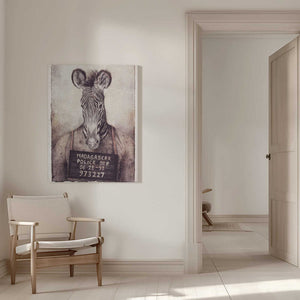 Tablou canvas „Zebra Mugshot Mystery” de Mike Koubou