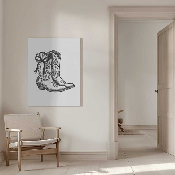 Tablou canvas „Black Cowgirl Boots with Bow” de Jolly and Dash