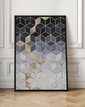 Tablou înramat „Soft Blue Gradient Cubes” de Elisabeth Fredriksson