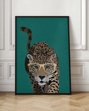 Tablou înramat „Curious green leopard” de Sarah Manovski