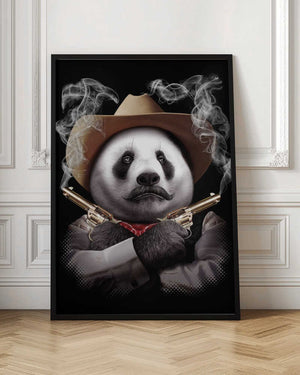 Tablou înramat „panda crossgun” de Adam Lawless