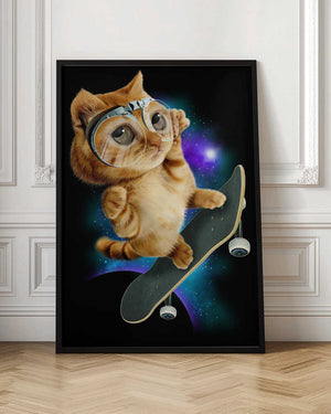 Tablou înramat „cat on skateboard” de Adam Lawless