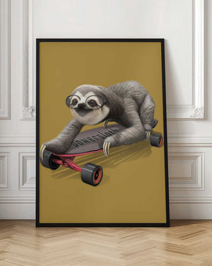 Tablou înramat „sloth on skateboard” de Adam Lawless