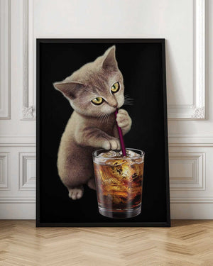 Tablou înramat „cat and soft drink” de Adam Lawless