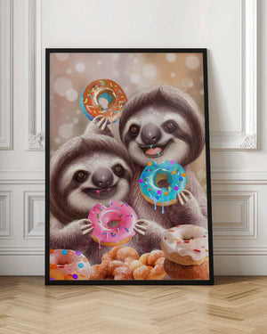 Tablou înramat „SLOTHS EATING DONUTS” de Adam Lawless