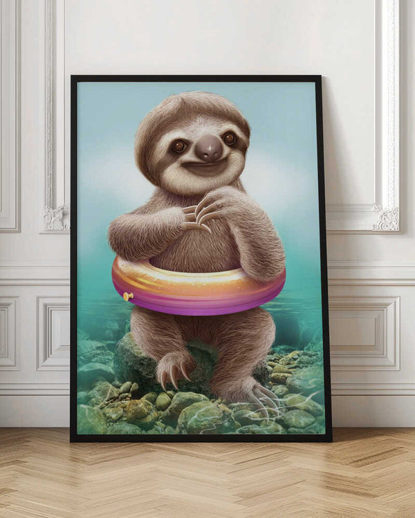 Tablou înramat „YOUNG SLOTH WITH BUOY” de Adam Lawless