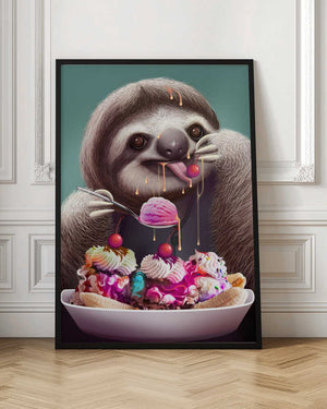 Tablou înramat „SLOTH ENJOYING ICE CREAM” de Adam Lawless