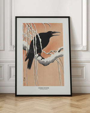 Tablou înramat „Crow On Snowy Branch” de Ohara Koson