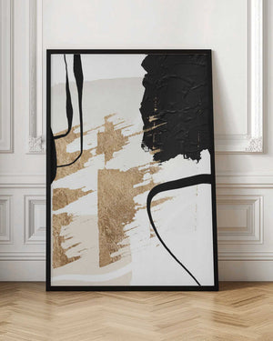 Tablou înramat „Abstract Black and Gold-6” de Sally Ann Moss