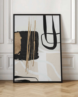 Tablou înramat „Abstract Black and Gold-5” de Sally Ann Moss