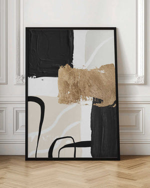 Tablou înramat „Abstract Black and Gold-4” de Sally Ann Moss