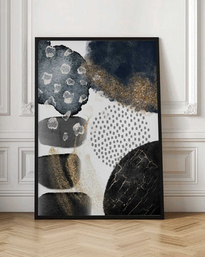 Tablou înramat „Abstract Black and Gold-2” de Sally Ann Moss