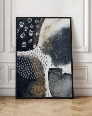 Tablou înramat „Abstract Black and Gold-1” de Sally Ann Moss