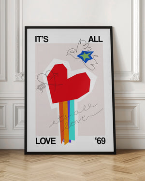 Tablou înramat „It's All Love '69 Heart Greige” de Frances Collett