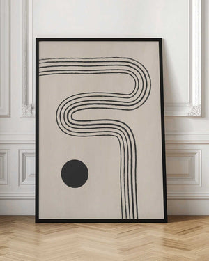 Tablou înramat „Black Curved Lines and a Circle” de Elena Ristova