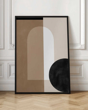 Tablou înramat „Geometric Shapes in Earthy Tones with a Black Circle” de Elena Ristova