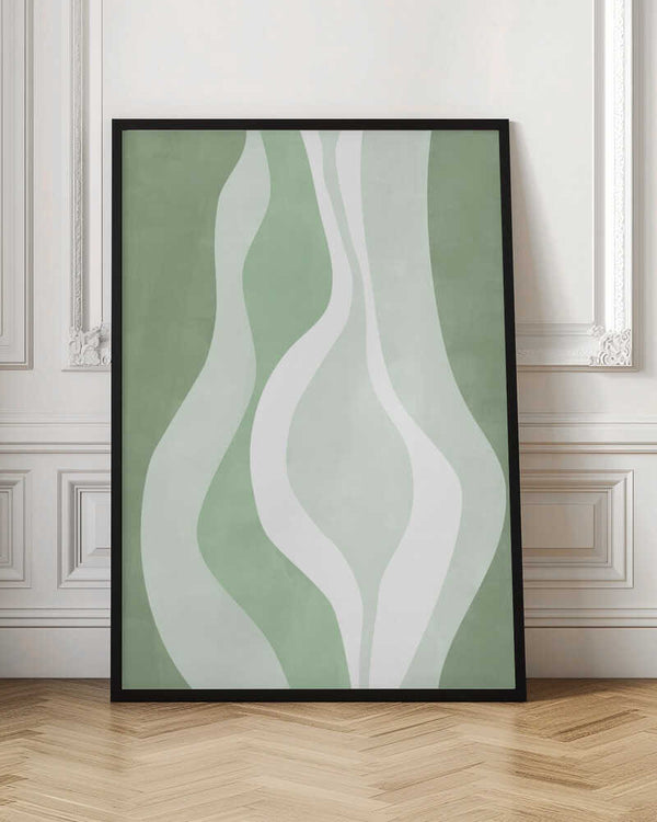 Tablou înramat „Organic Shapes In Soft Green And White Hues” de Elena Ristova