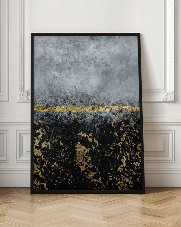 Tablou înramat „Gold Black Abstract” de Bilge Paksoylu