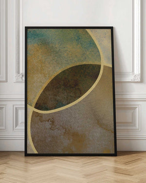 Tablou înramat „Abstract Circles With Gold 2” de Bilge Paksoylu