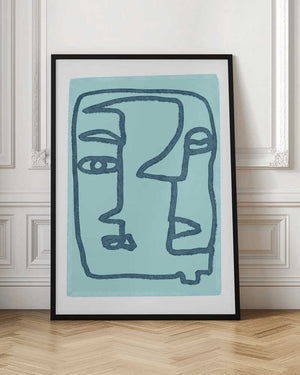 Tablou înramat „Blue Abstract Faces” de Sharyn Bursic