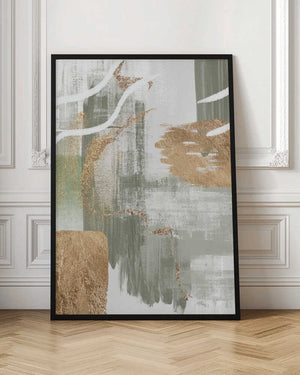 Tablou înramat „White Lines On Green 1” de Sally Ann Moss