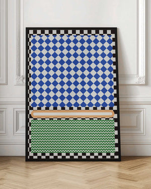 Tablou înramat „Geometric Pattern With Blue And White Diamonds” de Little Dean