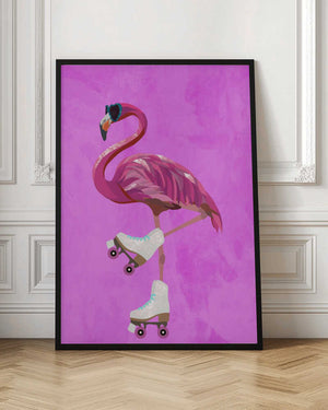 Tablou înramat „Pink Flamingo Roller Skating” de Sarah Manovski