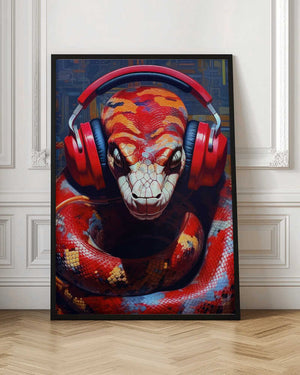 Tablou înramat „Snake With Headphones animal” de Justyna Jaszke