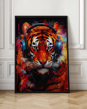 Tablou înramat „Tiger With Headphones animal” de Justyna Jaszke