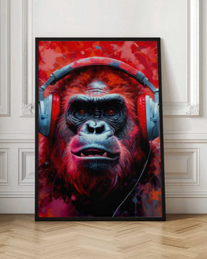 Tablou înramat „Gorilla With Headphones animal” de Justyna Jaszke