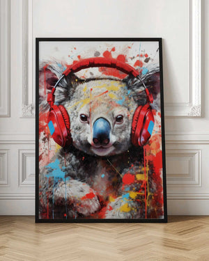Tablou înramat „Koala With Headphones animal” de Justyna Jaszke