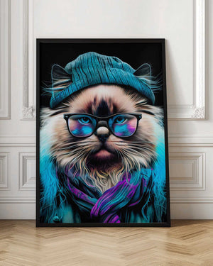 Tablou înramat „Hipster cat animal art” de Justyna Jaszke