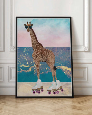 Tablou înramat „Giraffe On Holiday rollerskating” de Sarah Manovski