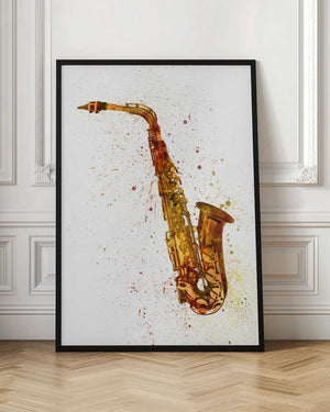 Tablou înramat „Saxophone Abstract Watercolor” de Michael Tompsett