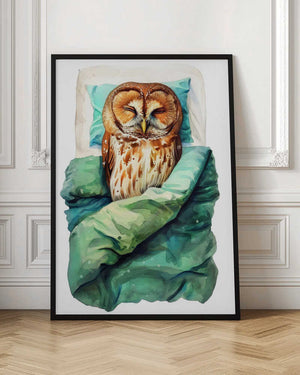 Tablou înramat „Animal Watercolor Art Bird Sleeping Owl” de Justyna Jaszke