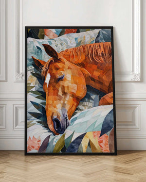 Tablou înramat „Animal Watercolor Art Horse Sleeping” de Justyna Jaszke