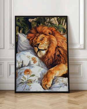 Tablou înramat „Animal Watercolor Art Lion Sleeping” de Justyna Jaszke