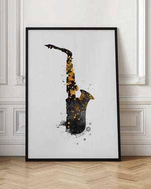 Tablou înramat „Black and Gold Music Art Saxophone” de Justyna Jaszke