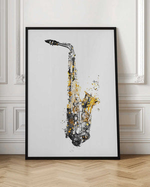 Tablou înramat „Black and Gold Music Art Saxophone Instrument” de Justyna Jaszke