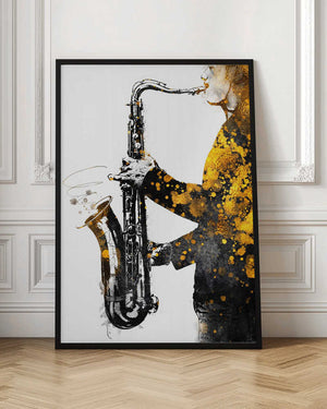Tablou înramat „Black and Gold Music Art Saxophone2” de Justyna Jaszke
