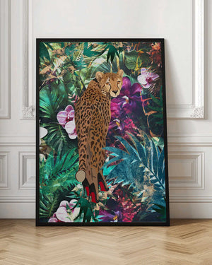 Tablou înramat „Tropical Floral Jungle - Cheetah in heels” de Sarah Manovski