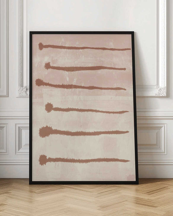 Tablou înramat „Terracotta Ink Strokes on Soft Pink and White” de Dina Dankers