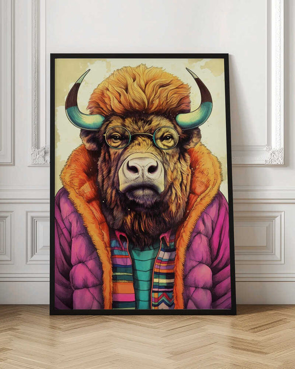 Tablou înramat „Buffalo Watercolor Animal Art (2)” de Justyna Jaszke