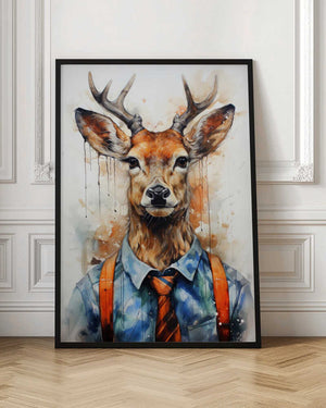 Tablou înramat „Deer Watercolor Animal Art (1)” de Justyna Jaszke
