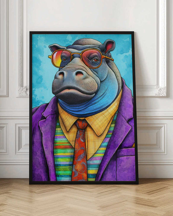 Tablou înramat „Hippopotamus Watercolor Animal Art” de Justyna Jaszke