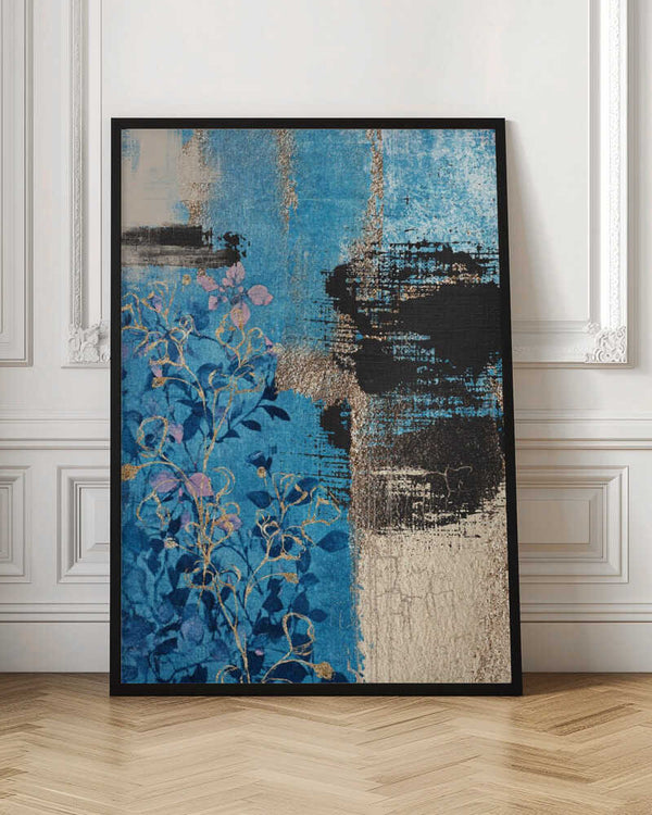 Tablou înramat „Denim Floral 1” de Sally Ann Moss